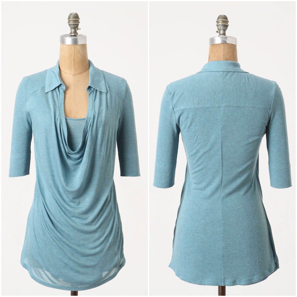 Anthropologie Bordeaux Collared Cowlneck Top